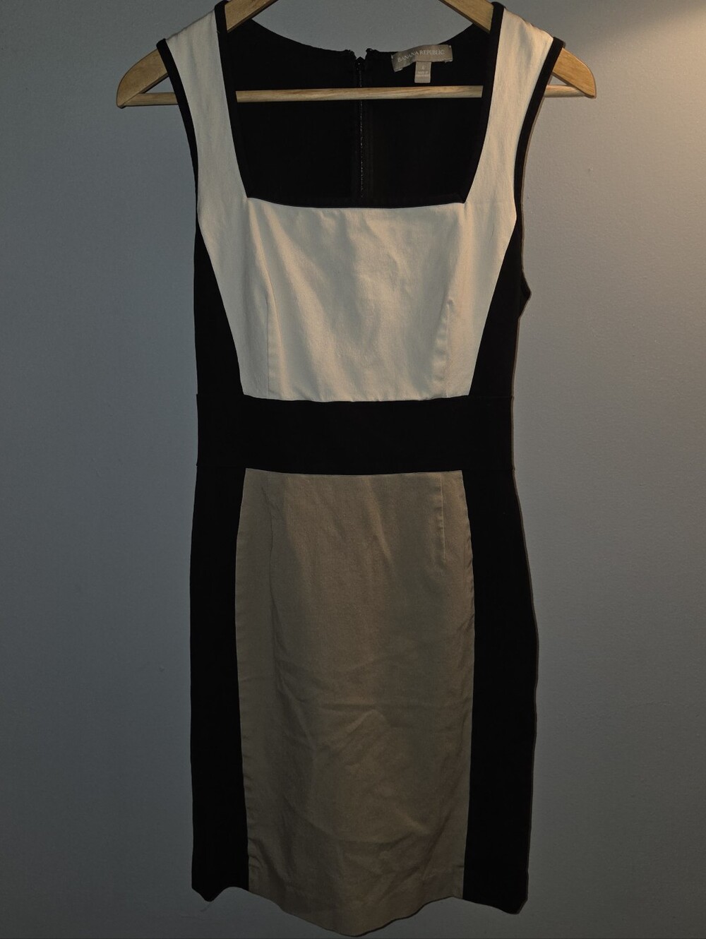 Colorblock Sheath Dress - Black, White & Tan